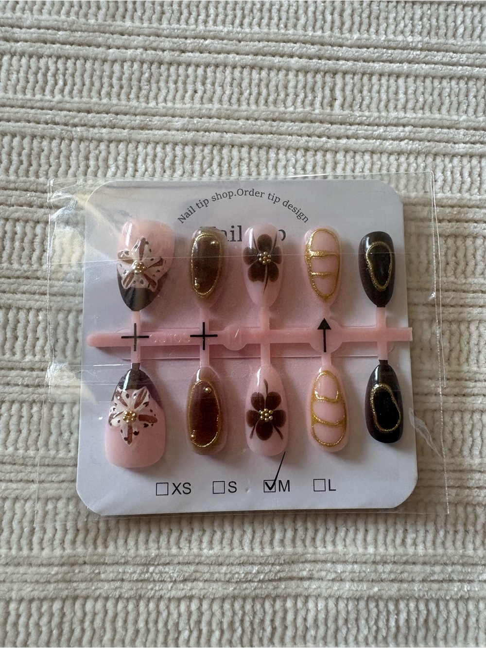3D Pink & Brown Floral Press-On Nails